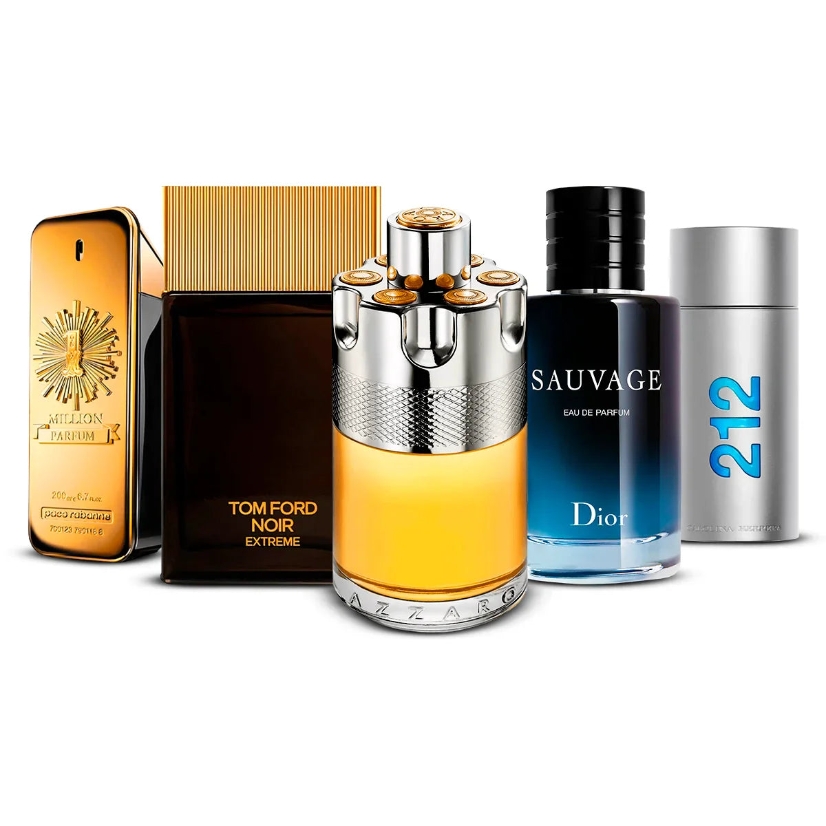 Coffret 5 Parfums Paco Rabanne 1 Million Parfum, Tom Ford Noir Extreme, Azzaro Wanted, Dior Sauvage & Carolina Herrera 212 Men 5×100 ml