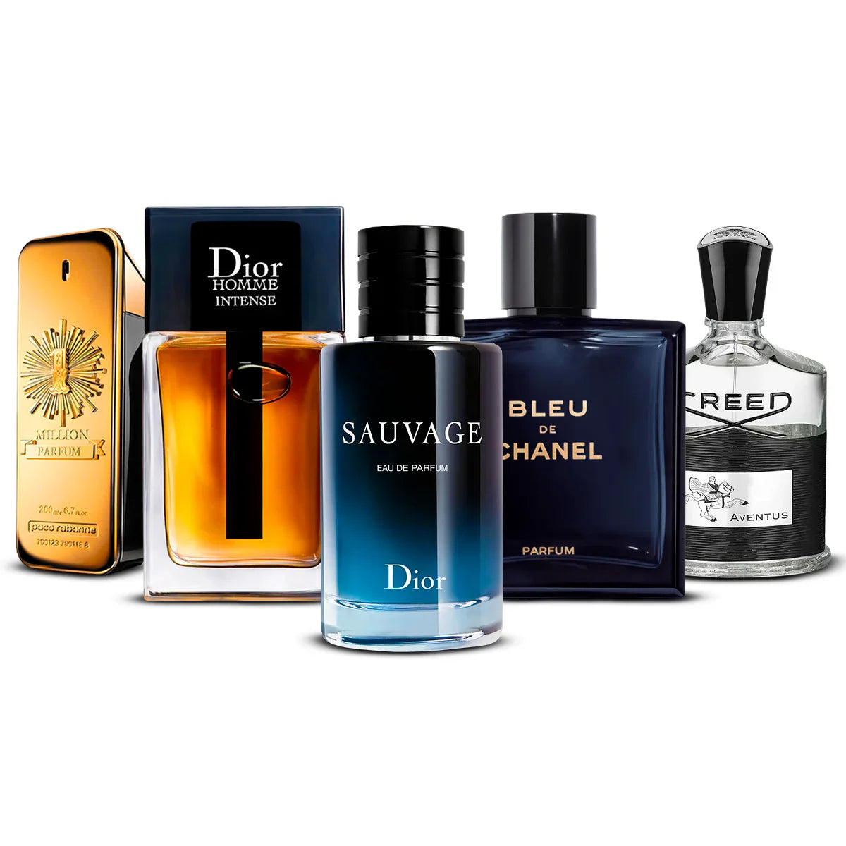 Coffret 5 Parfums Paco Rabanne 1 Million Parfum, Dior Homme Intense, Dior Sauvage, Bleu de Chanel & Creed Aventus 5×100 ml