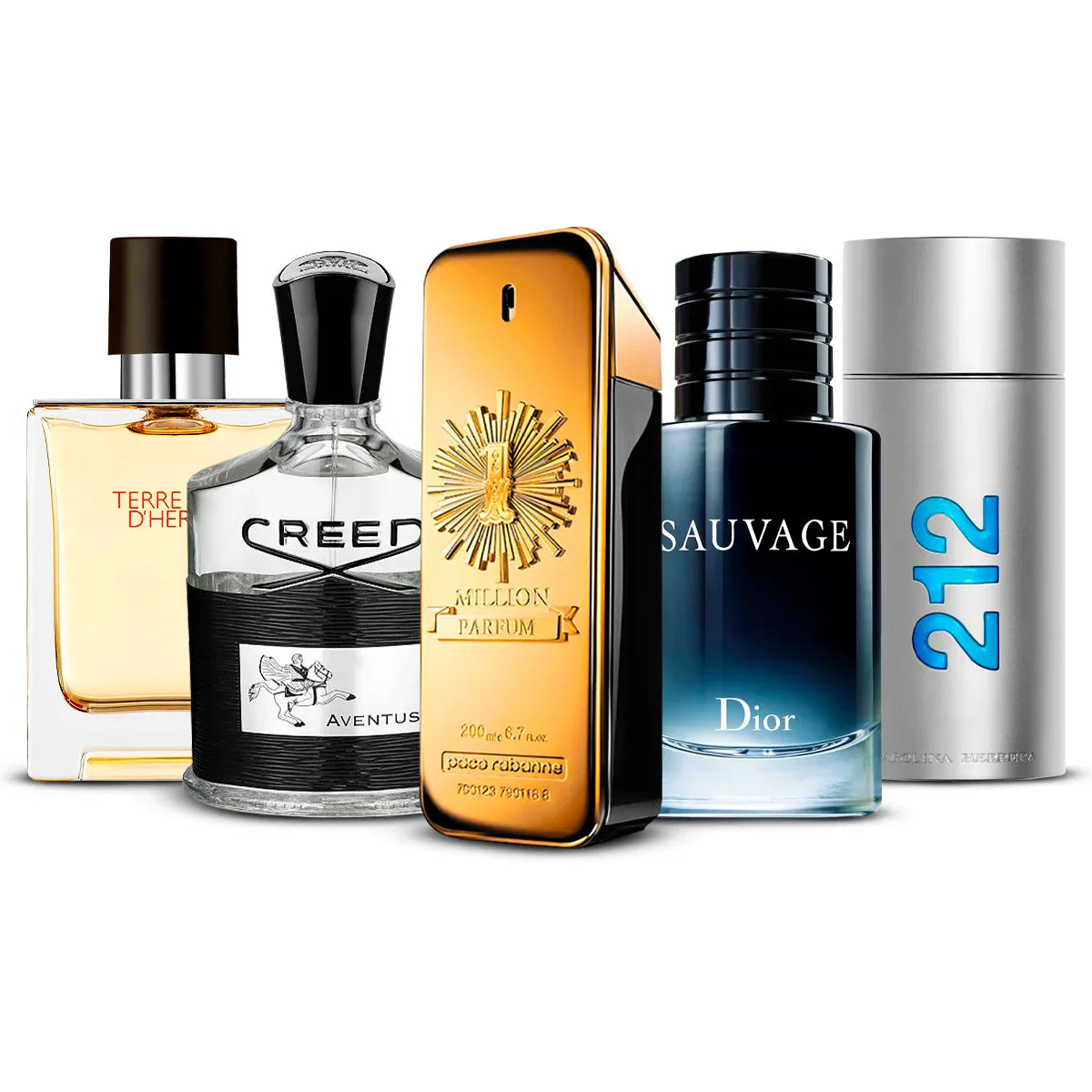 Coffret 5 Parfums Hermès Terre d’Hermès, Creed Aventus, Paco Rabanne 1 Million Parfum, Dior Sauvage & Carolina Herrera 212 Men 5×100 ml