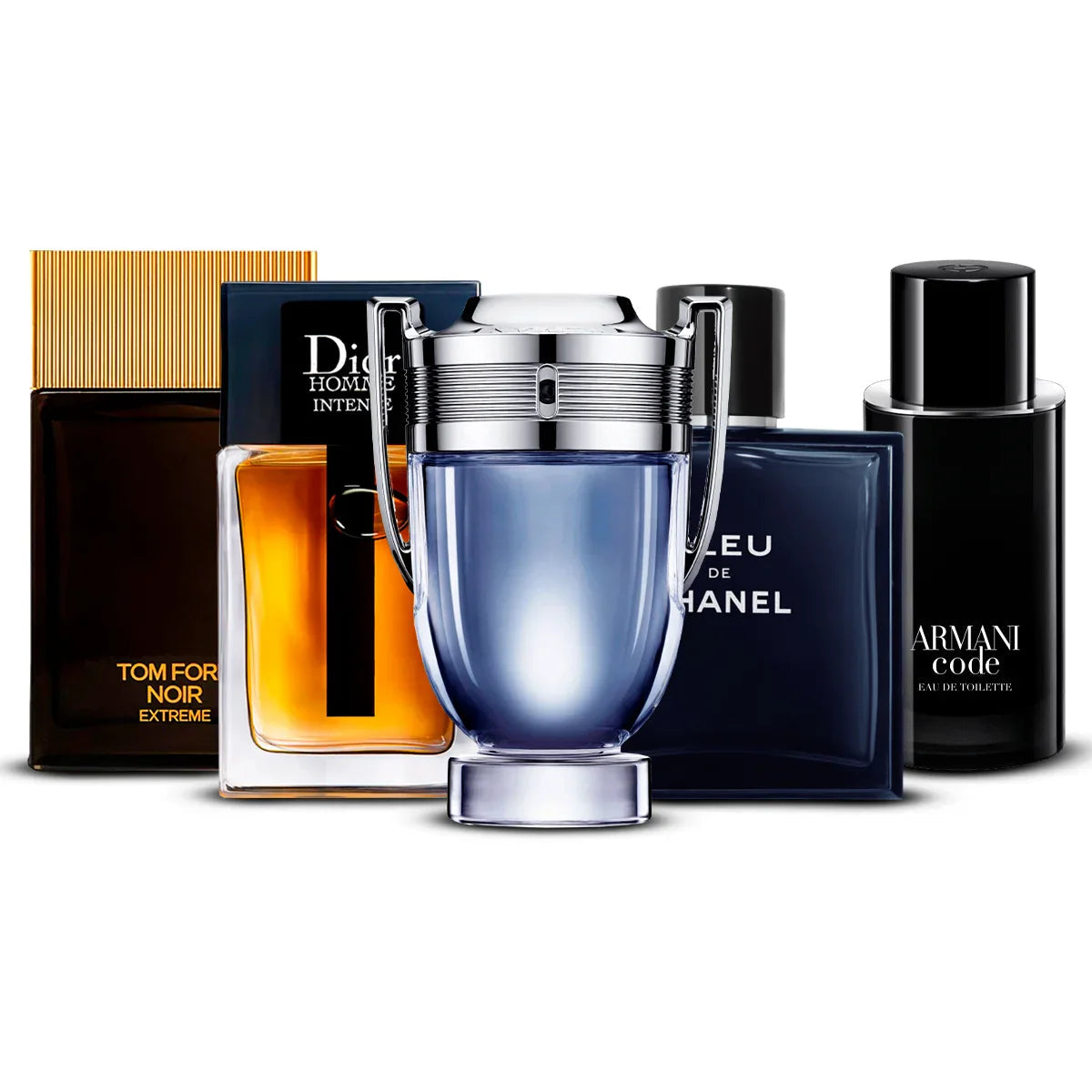 Coffret 5 Parfums Tom Ford Noir Extreme, Dior Homme Intense, Paco Rabanne Invictus, Chanel Bleu de Chanel & Armani Code 5×100 ml