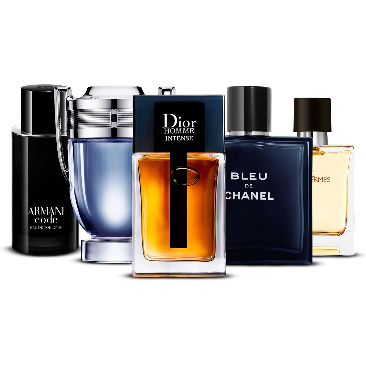 Coffret 5 Parfums Armani Code, Paco Rabanne Invictus, Dior Homme Intense, Chanel Bleu de Chanel & Hermès Terre d’Hermès 5×100 ml