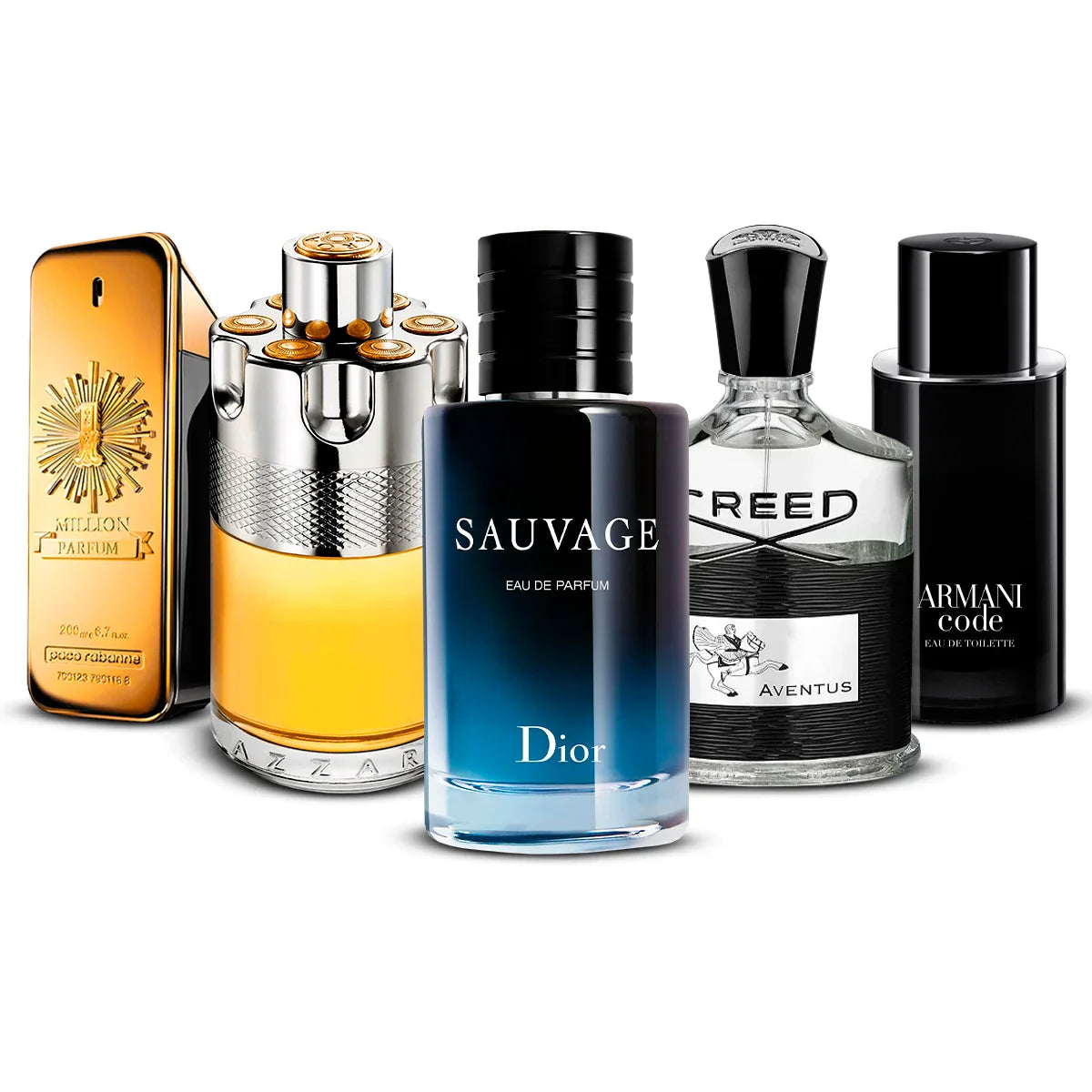 Coffret 5 Parfums Paco Rabanne 1 Million Parfum, Azzaro Wanted, Dior Sauvage, Creed Aventus & Armani Code 5×100 ml
