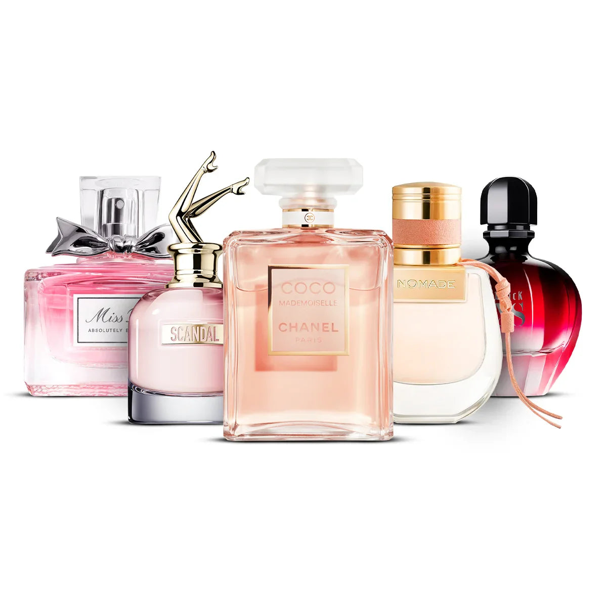 Coffret 5 Parfums Dior Miss Dior Absolutely Blooming, Jean Paul Gaultier Scandal, Chanel Coco Mademoiselle, Chloé Nomade & Viktor&Rolf Bonbon 5×100 ml