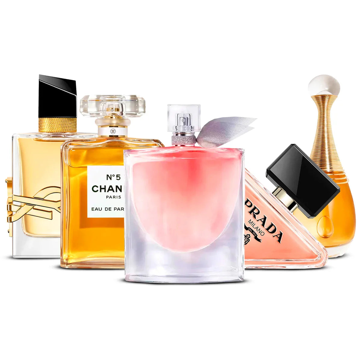 Coffret 5 Parfums Yves Saint Laurent Libre, Chanel Nº5, Lancôme La Vie Est Belle, Prada Paradoxe & Dior J’adore 5×100 ml